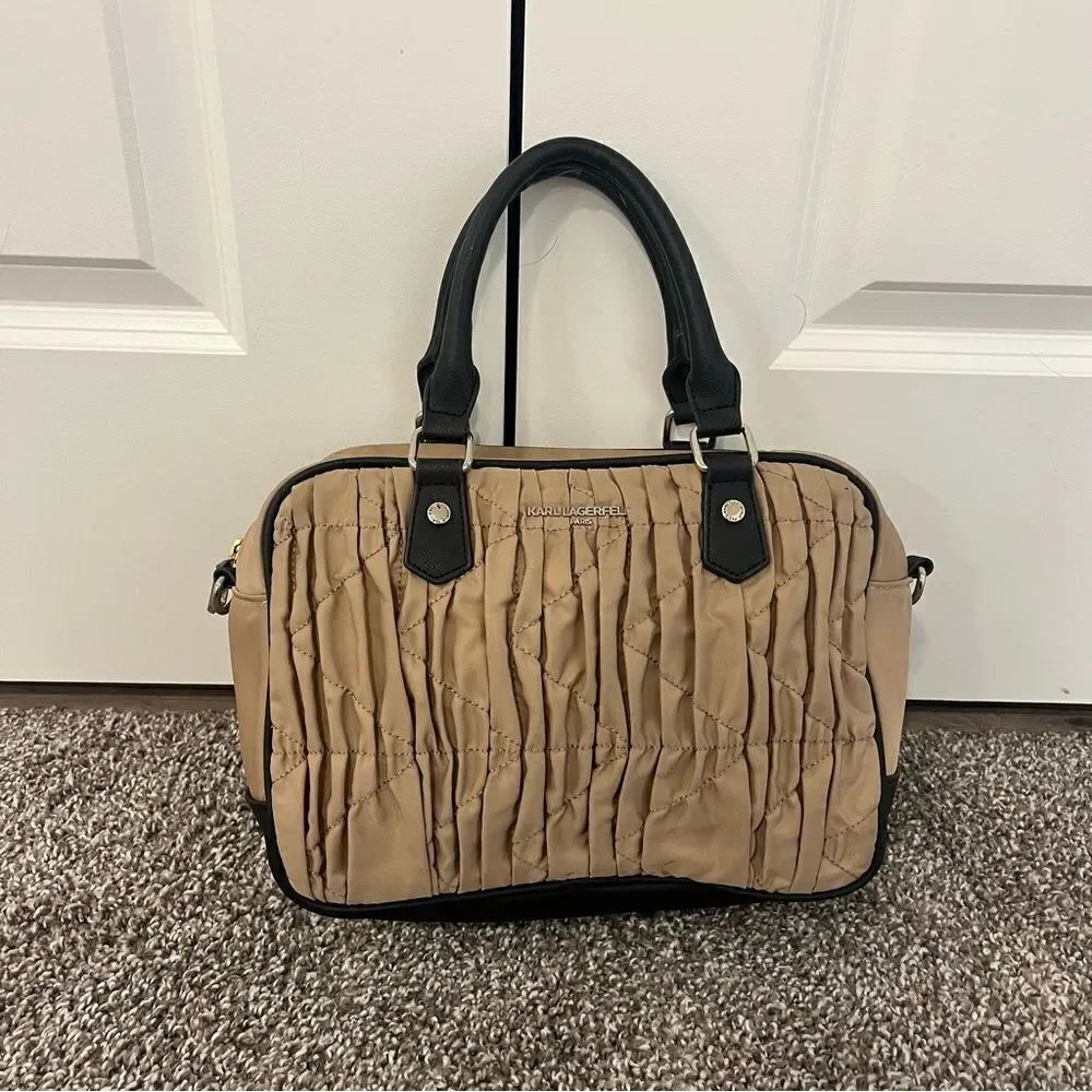 Karl Lagerfeld Tan and Black Top Handle Handbag